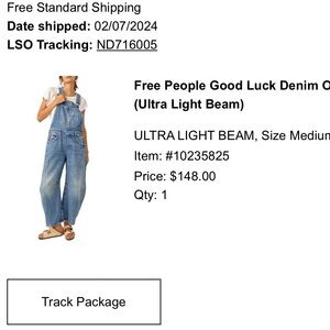 Free People Ultra Light Beam Good Luck Denim Overalls